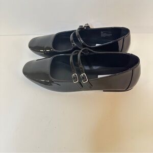 NEW Steve Madden Alisah Double Buckle Black Patent Mary Jane Flats Sz 8M